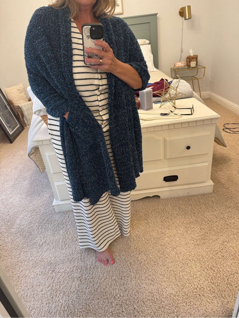 NWT Soft Surroundings Blue Bouclé Pocket Wrap Shawl Scarf OS